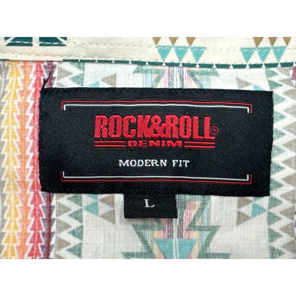 NWOT Rock & Roll Denim Men's Modern Fit Aztec Western Pearl Snap Shirt - Size L - Picture 4 of 5
